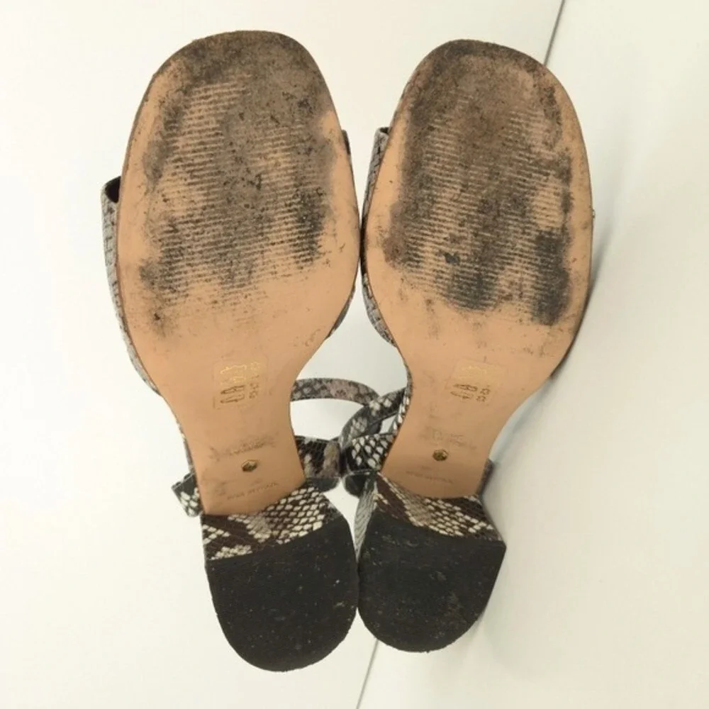 Raye x Revolve Black & Gray Snakeskin Nava Strappy Open-Toe High Heel Sandals- 8